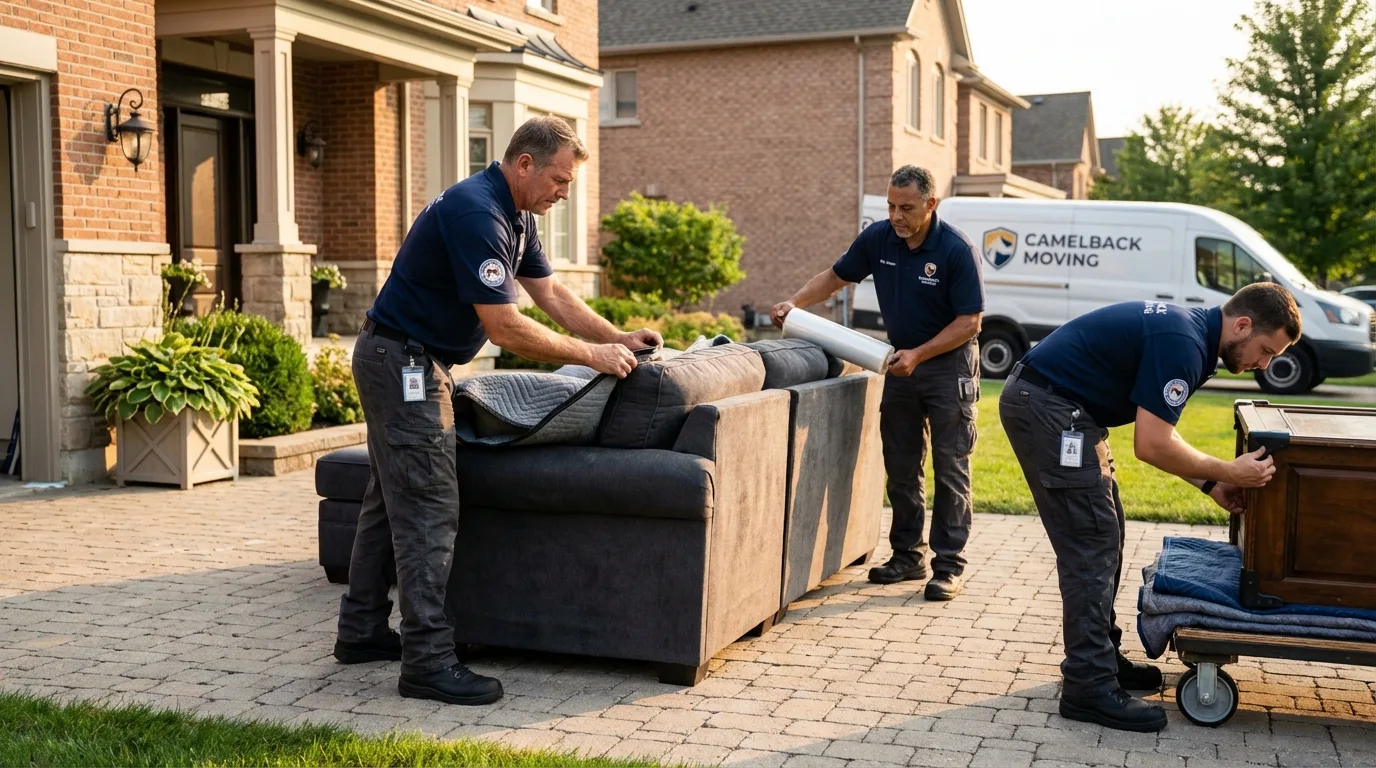 Large estate moving crew wrapping furniture in North Bend, NE